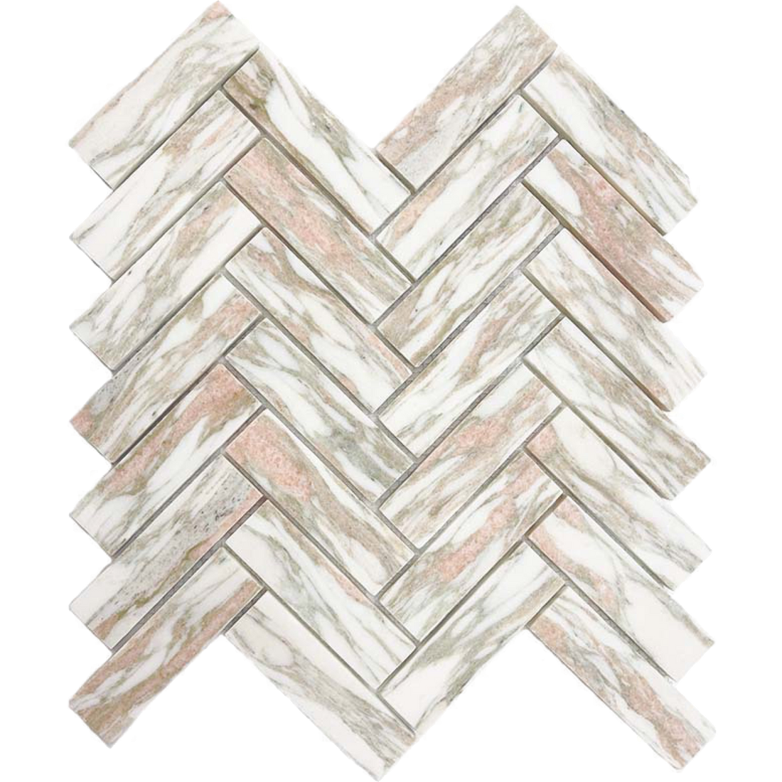 Murrindindi Pink Salt Herringbone Mosaic Honed 30x100, tiles laid together