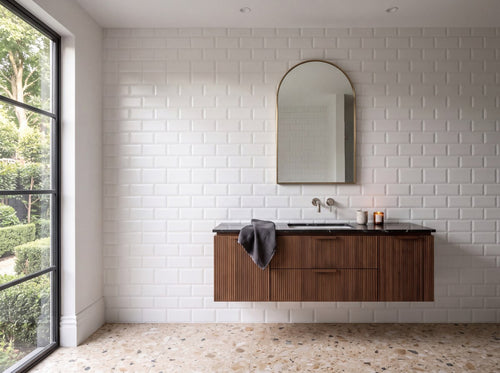 Bega White Bevelled Matt 100x200 tiles in a room