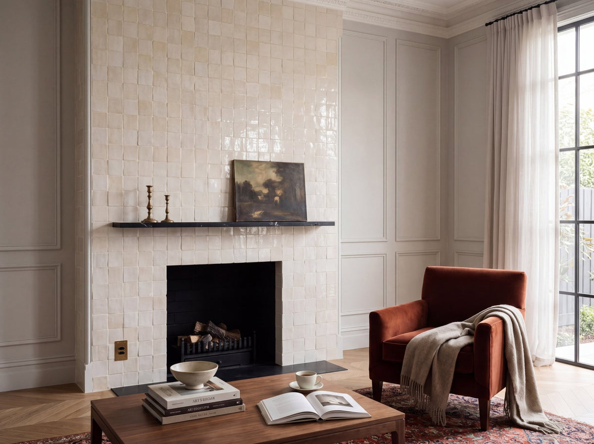 Bella Ivory 2 Gloss 100x100 tiles in a room
