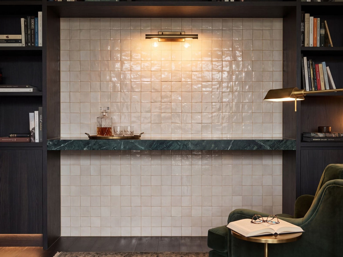 Bella Ivory 2 Gloss 100x100 tiles in a study