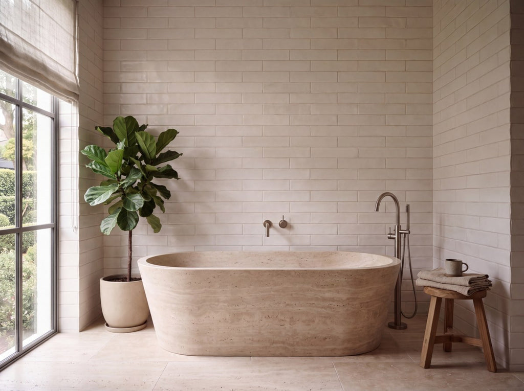 Hand Made Brick White Matt 75x300 tiles in a room