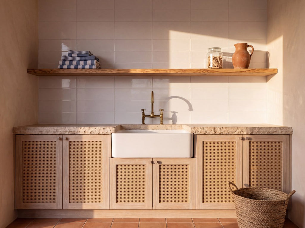White Gloss 100x300 tiles in a laundry
