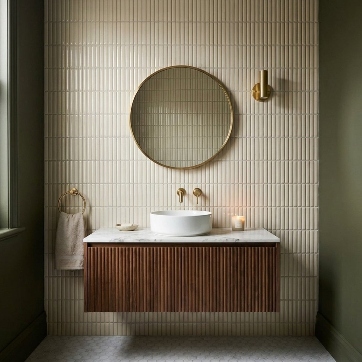 Crystal Glaze Cream Porcelain Glazed 12x92 Finger Mosaic tiles in a powder