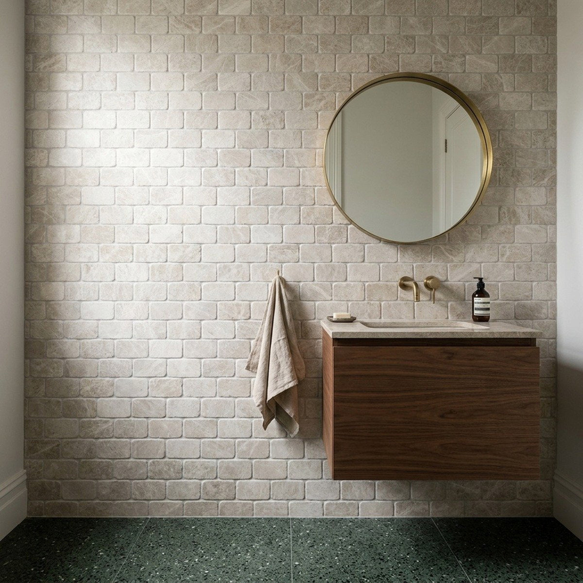 Beige Sand Tumbled 48x98 Mosaic tiles in a room