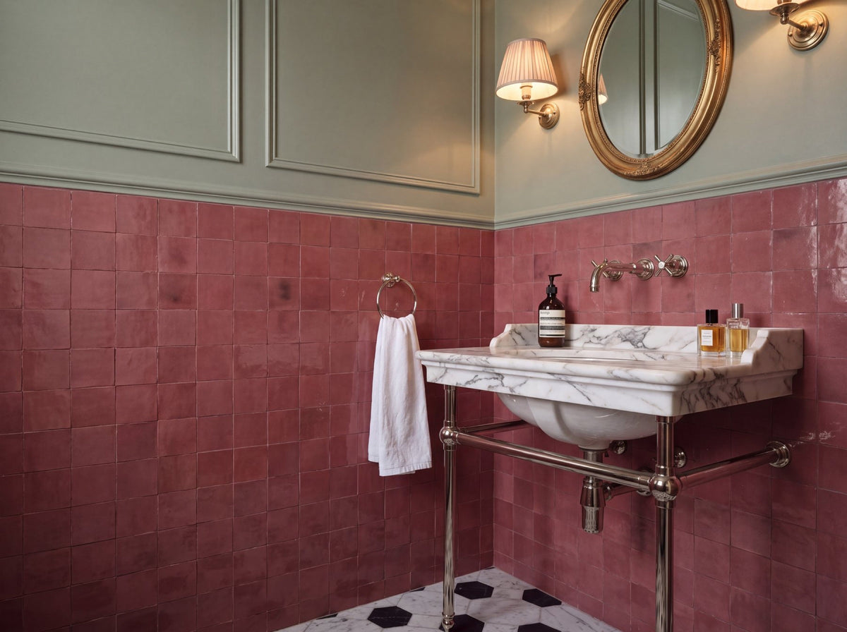 Bella Burgundy Gloss 100x100 tiles in a powder