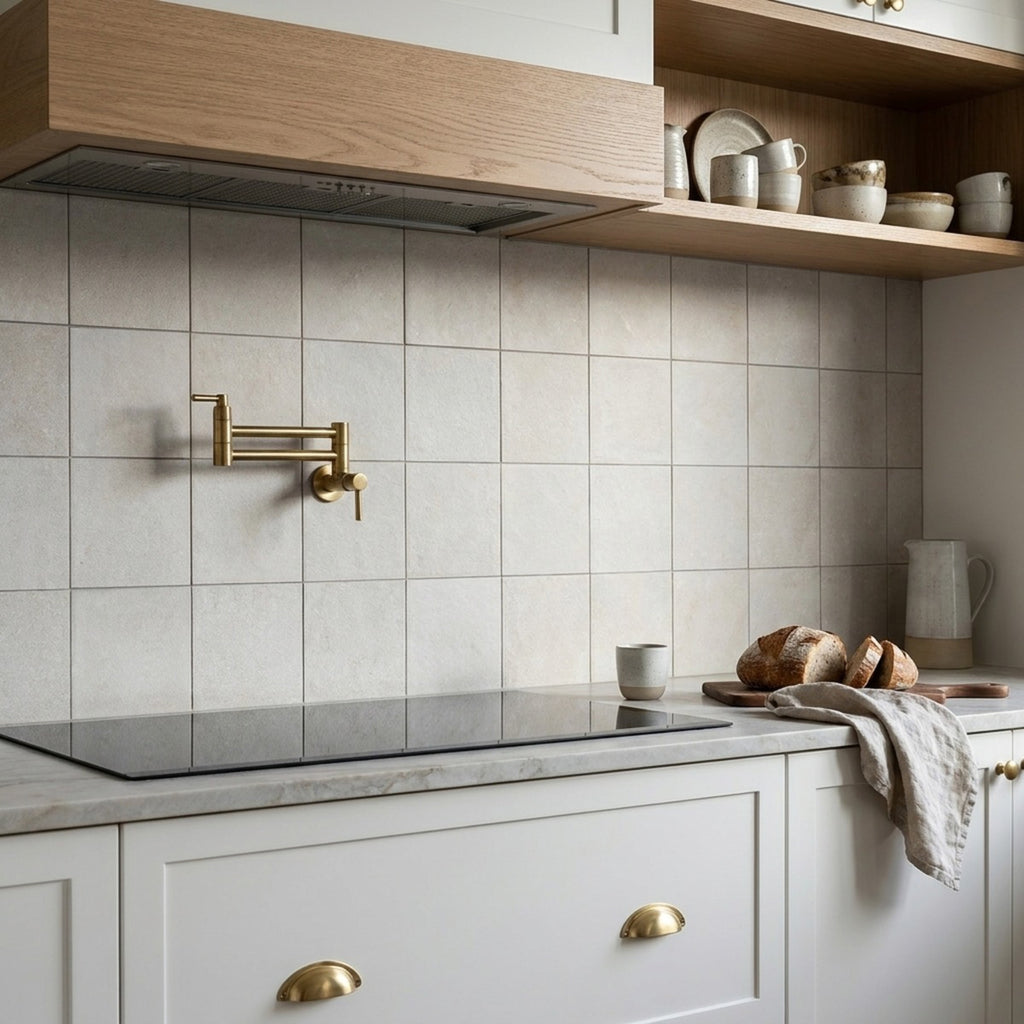 Concrete Veroni Snow Matt 100x100 tiles in a kitchen
