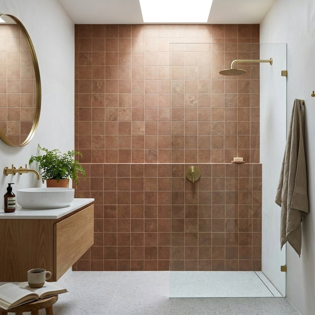 Concrete Veroni Cotto Matt 100x100 tiles in a shower