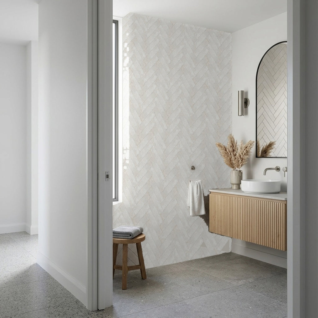 Concrete Veroni Snow Matt 75x300 tiles in a powder
