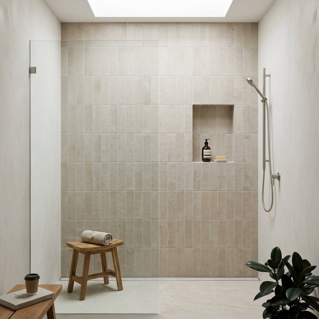 Concrete Veroni Caramel Matt 75x300 tiles in a room