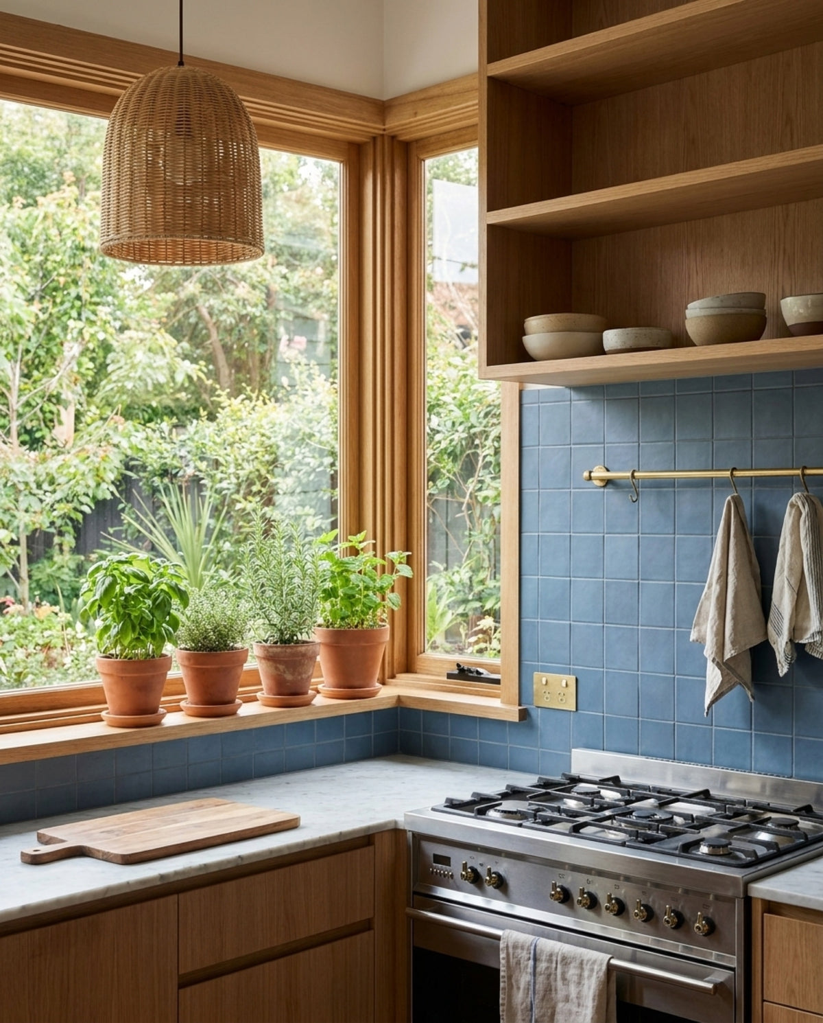 Confetto Blue Matt 100x100 tiles in a kitchen