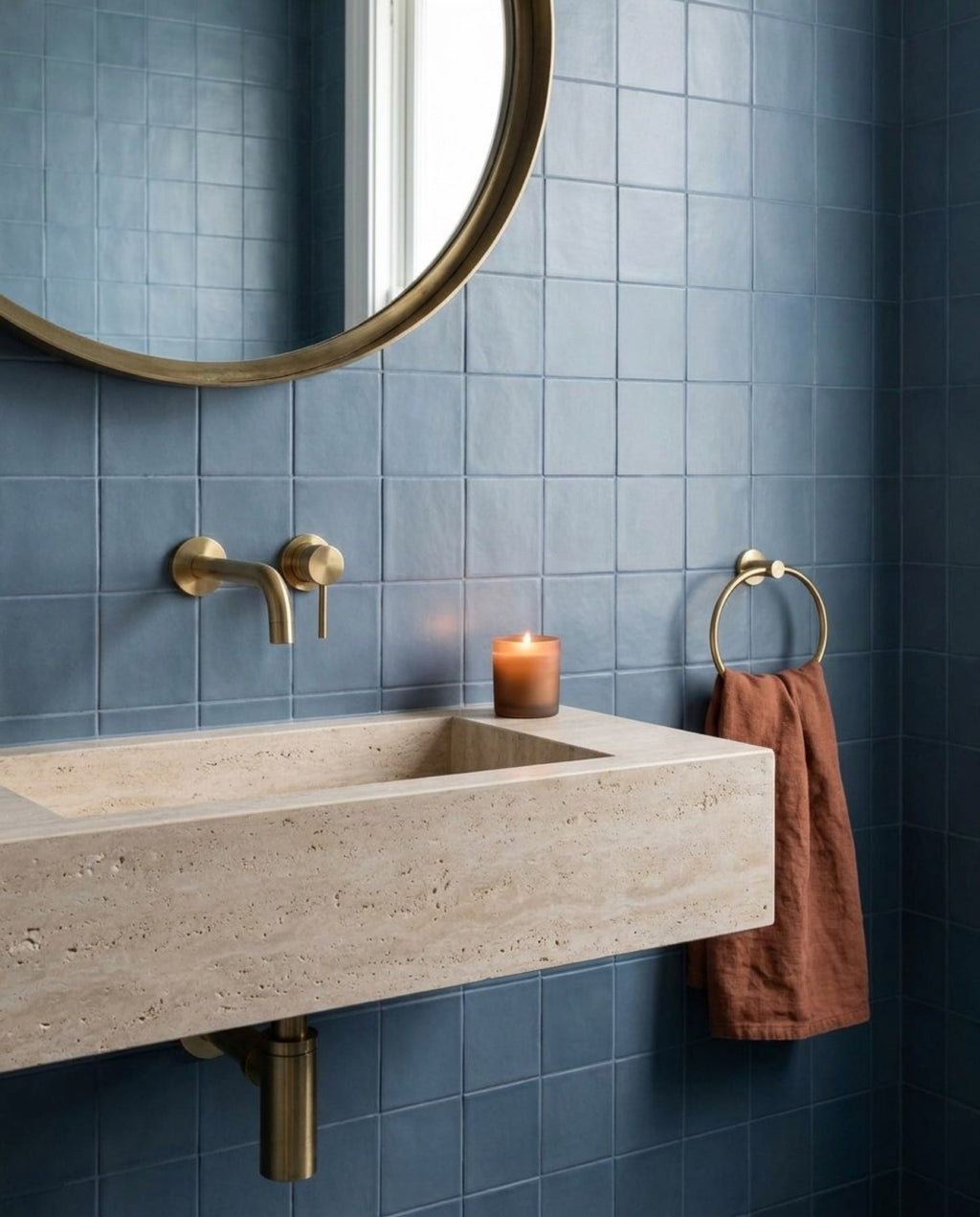 Confetto Blue Matt 100x100 tiles in a powder