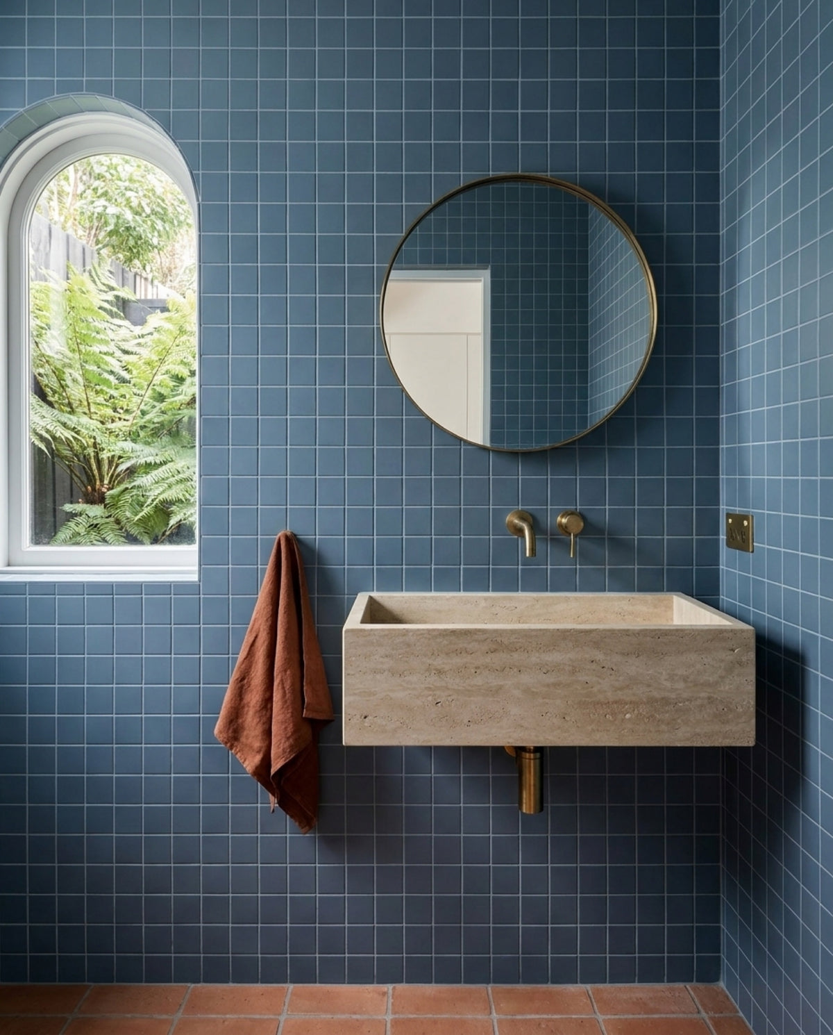 Confetto Blue Matt 100x100 tiles in a powder