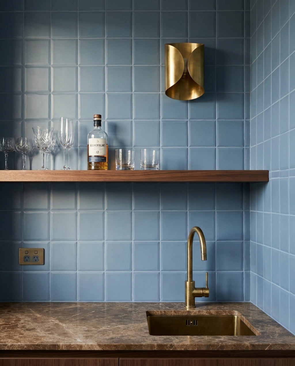 Confetto Blue Matt 100x100 tiles in a bar