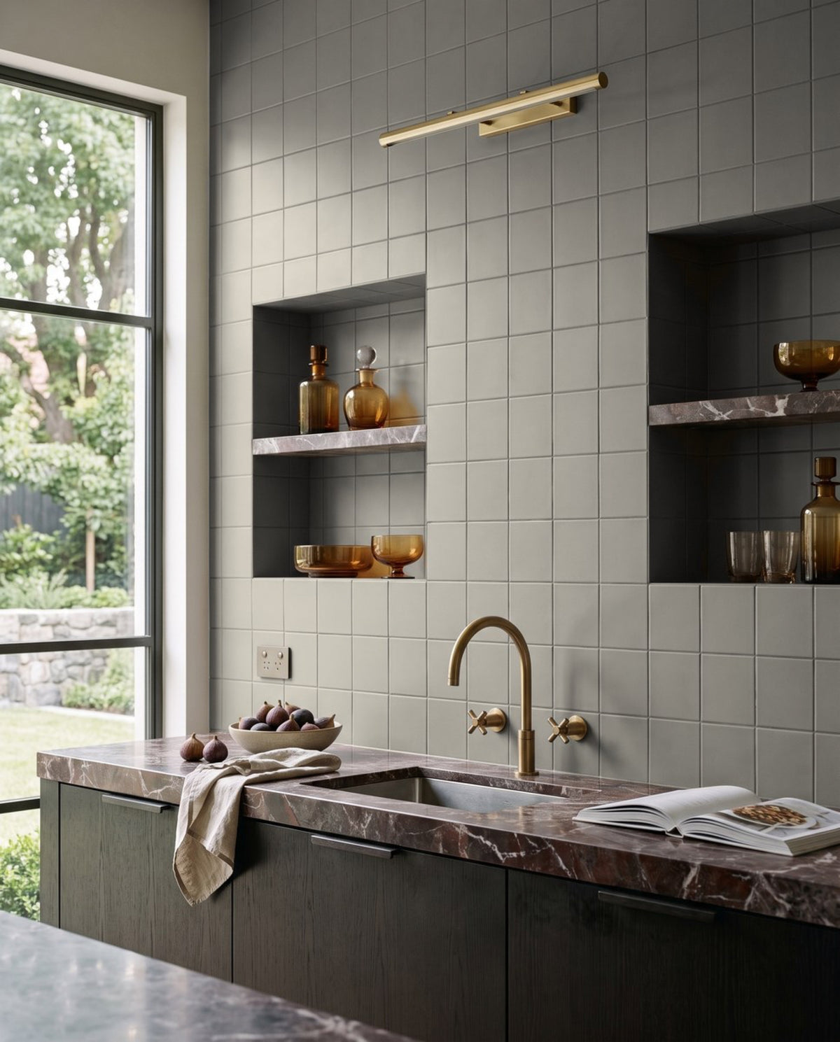 Confetto Avio Matt 100x100 tiles in a pantry