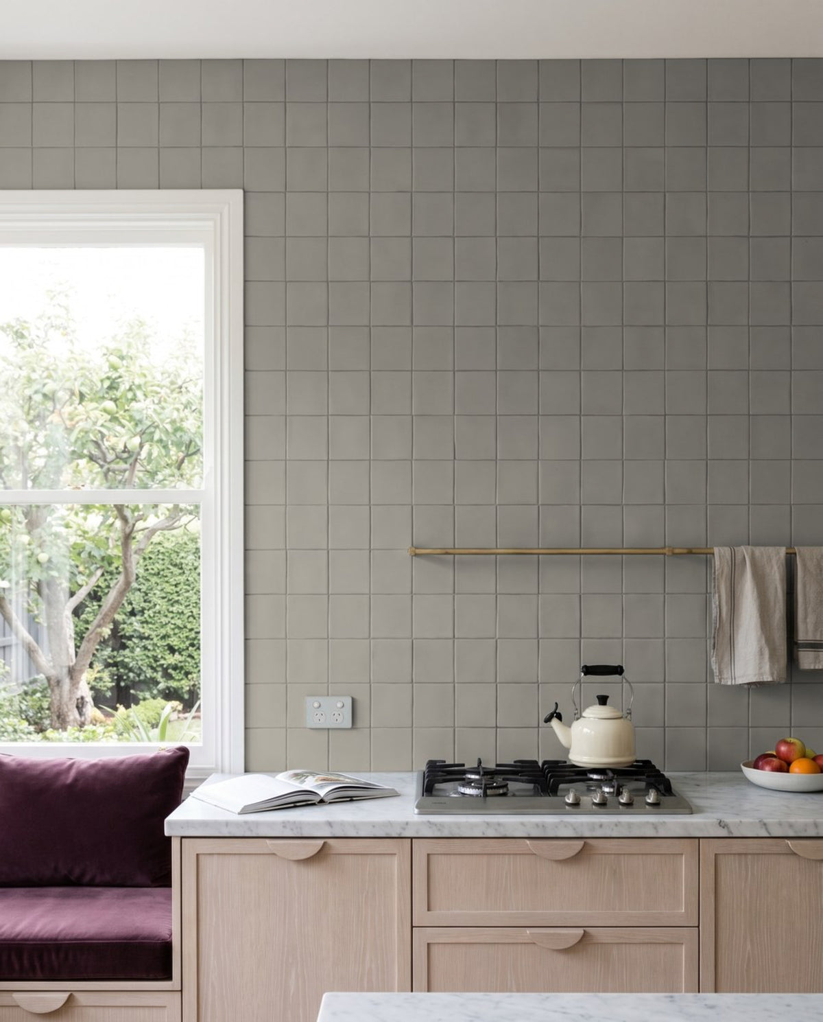 Confetto Avio Matt 100x100 tiles in a kitchen