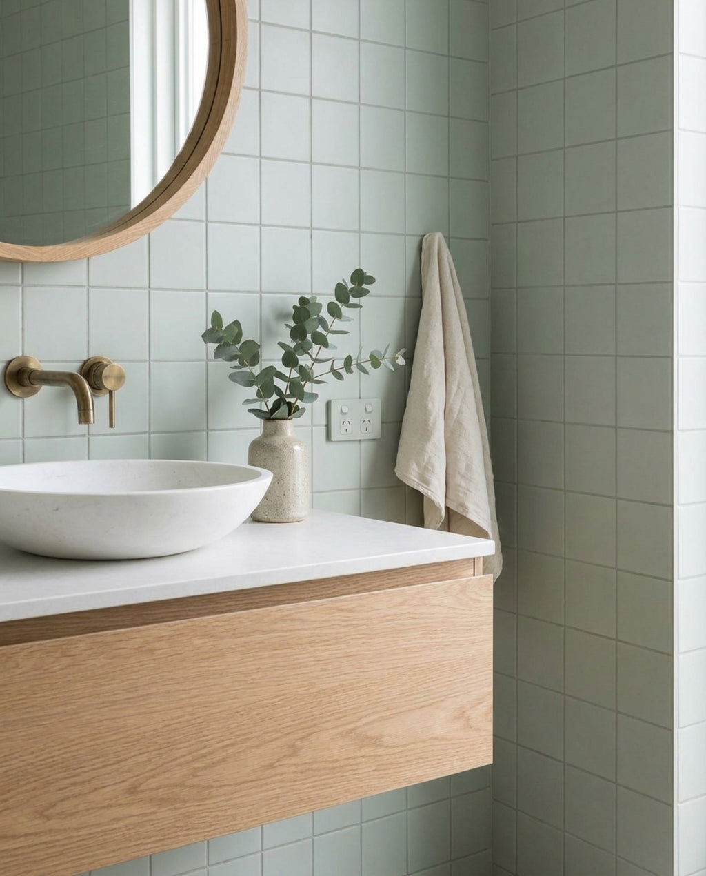 Confetto Salvia Matt 100x100 tiles in a room