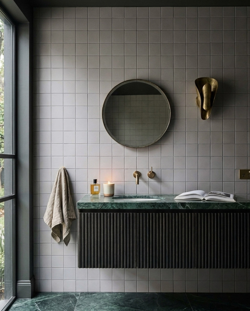 Confetto Grigio Matt 100x100 tiles in a powder