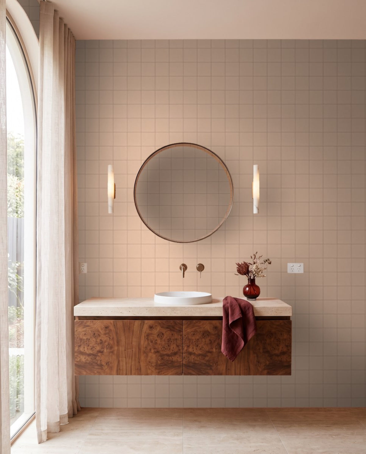 Confetto Rosa Matt 100x100 tiles in a ensuite