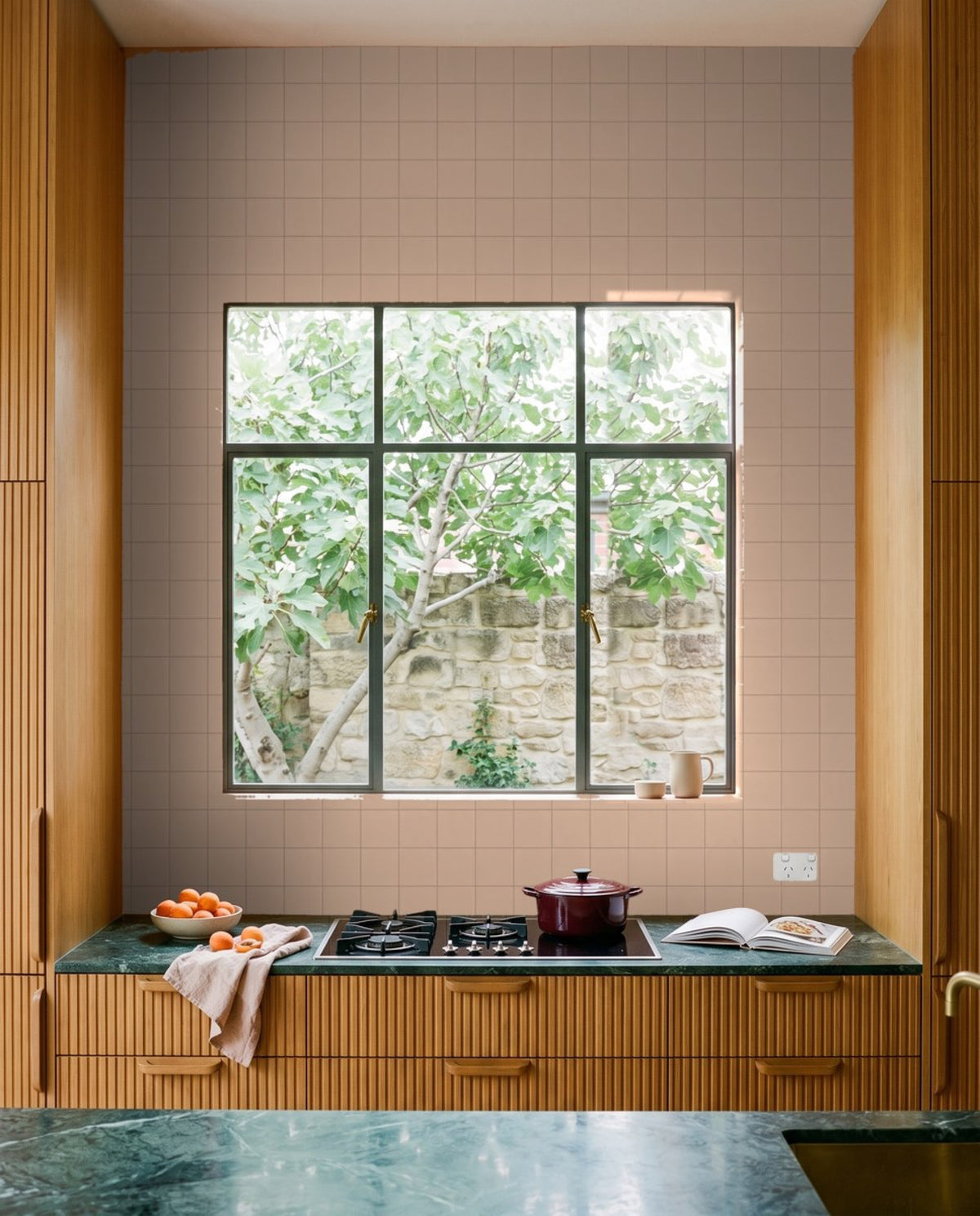 Confetto Rosa Matt 100x100 tiles in a kitchen
