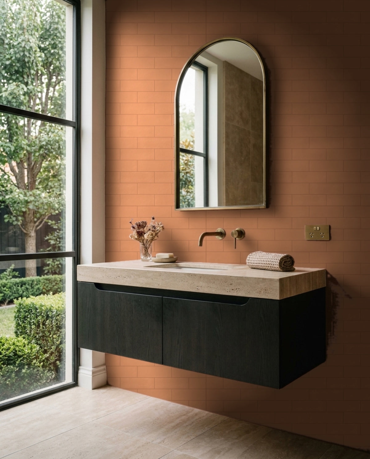 Confetto Mattone Matt 50x150 tiles in a ensuite
