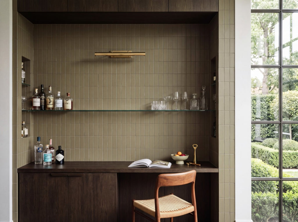 Confetto Kaki Matt 50x150 tiles in a room
