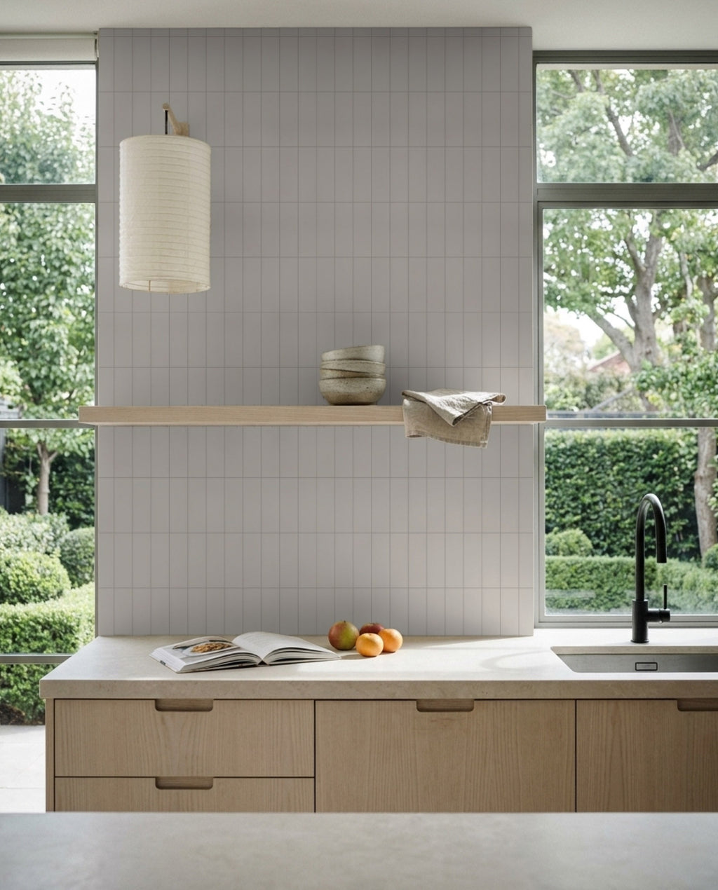 Confetto Grigio Matt 50x150 tiles in a kitchen