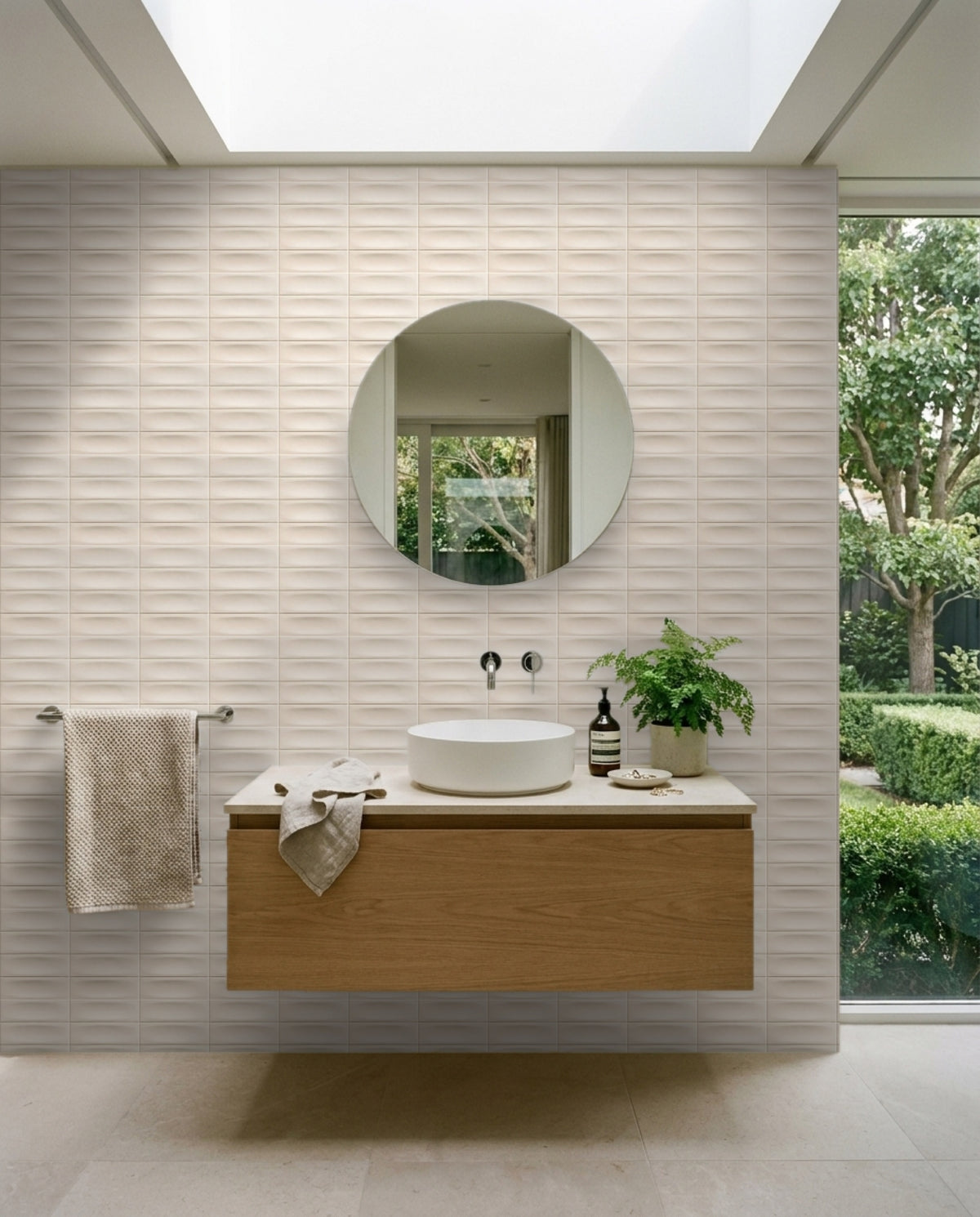 Confetto Bone 3D Matt 50x150 tiles in a room