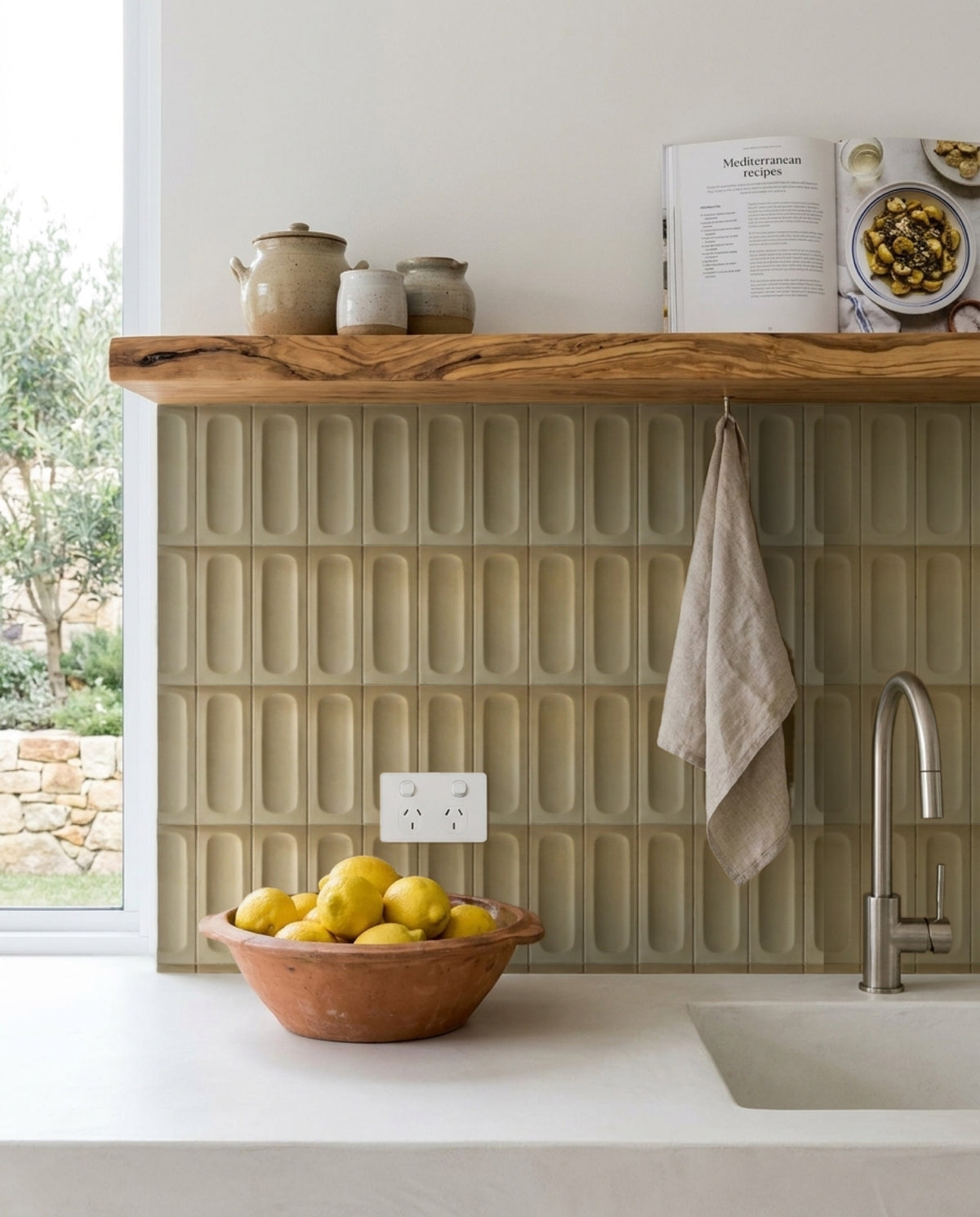 Confetto Kaki 3D Matt 50x150 tiles in a room