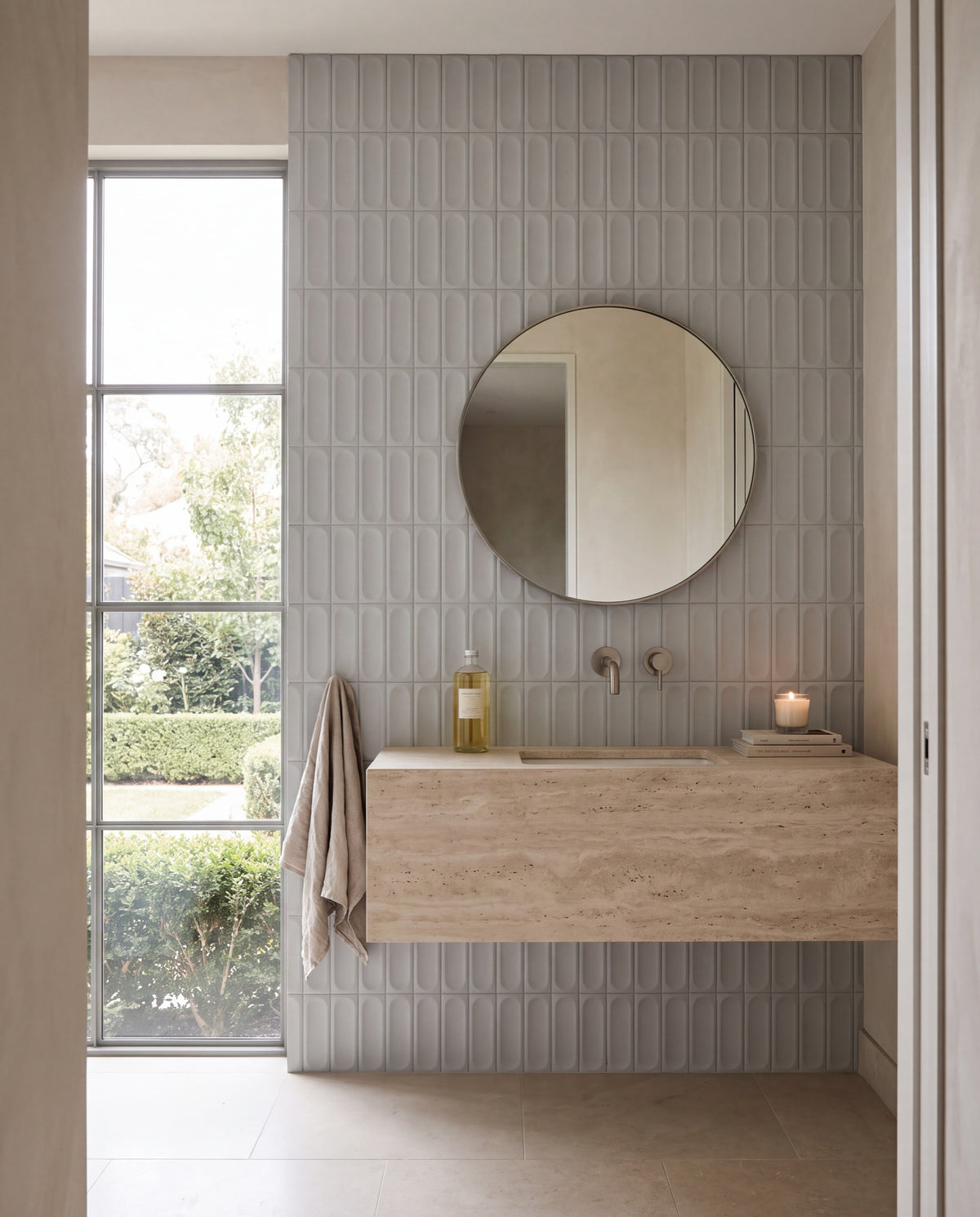 Confetto Azzurro 3D Matt 50x150 tiles in a room