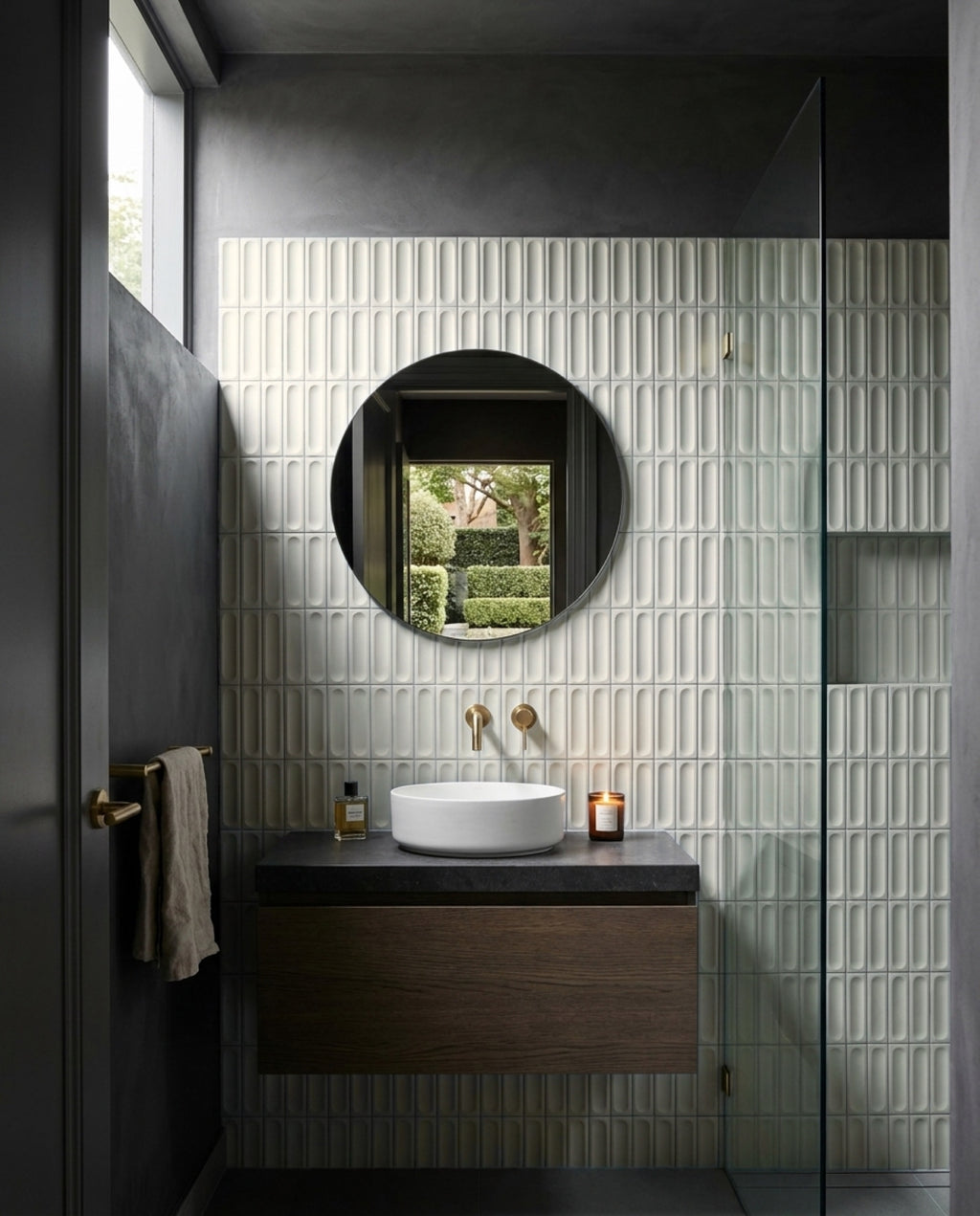 Confetto Azzurro 3D Matt 50x150 tiles in a room