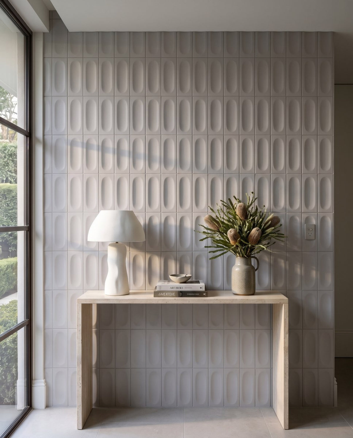 Confetto Grigio 3D Matt 50x150 tiles in a room