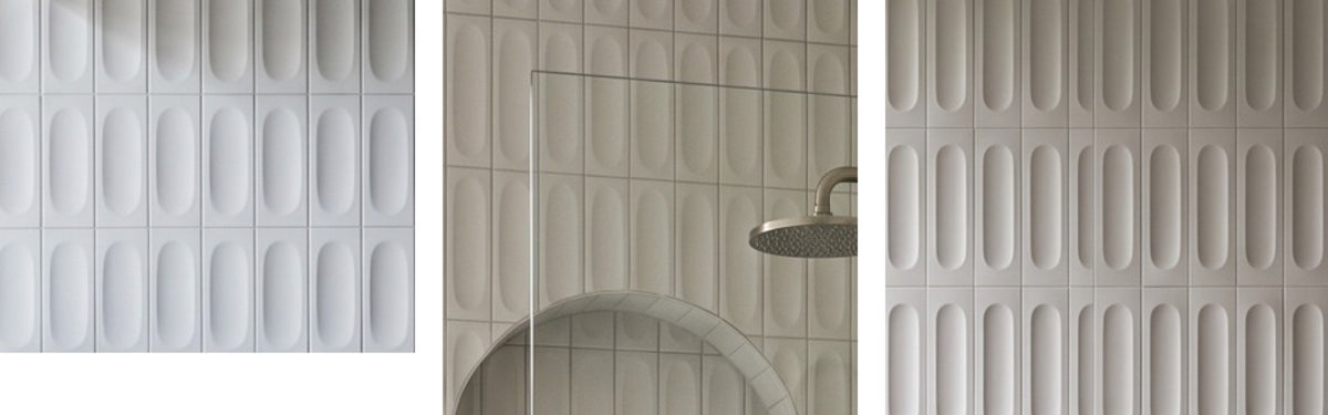 Confetto Grigio 3D Matt 50x150 tiles in a room