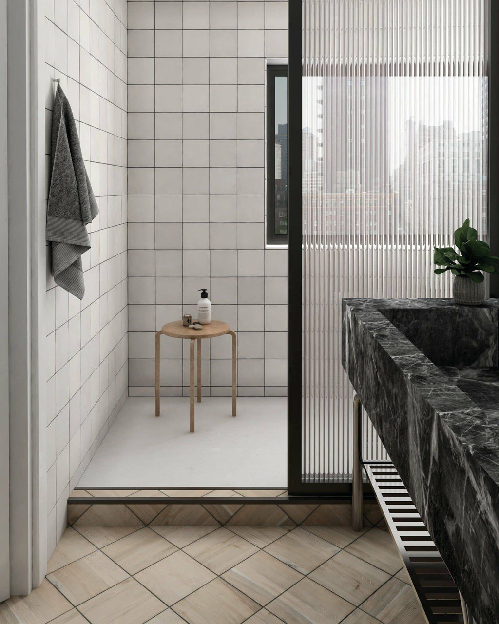 Lava Bianco Matt 132x132 tiles in a room