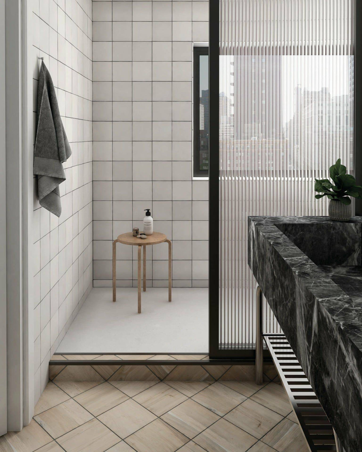Lava Bianco Matt 132x132 tiles in a room