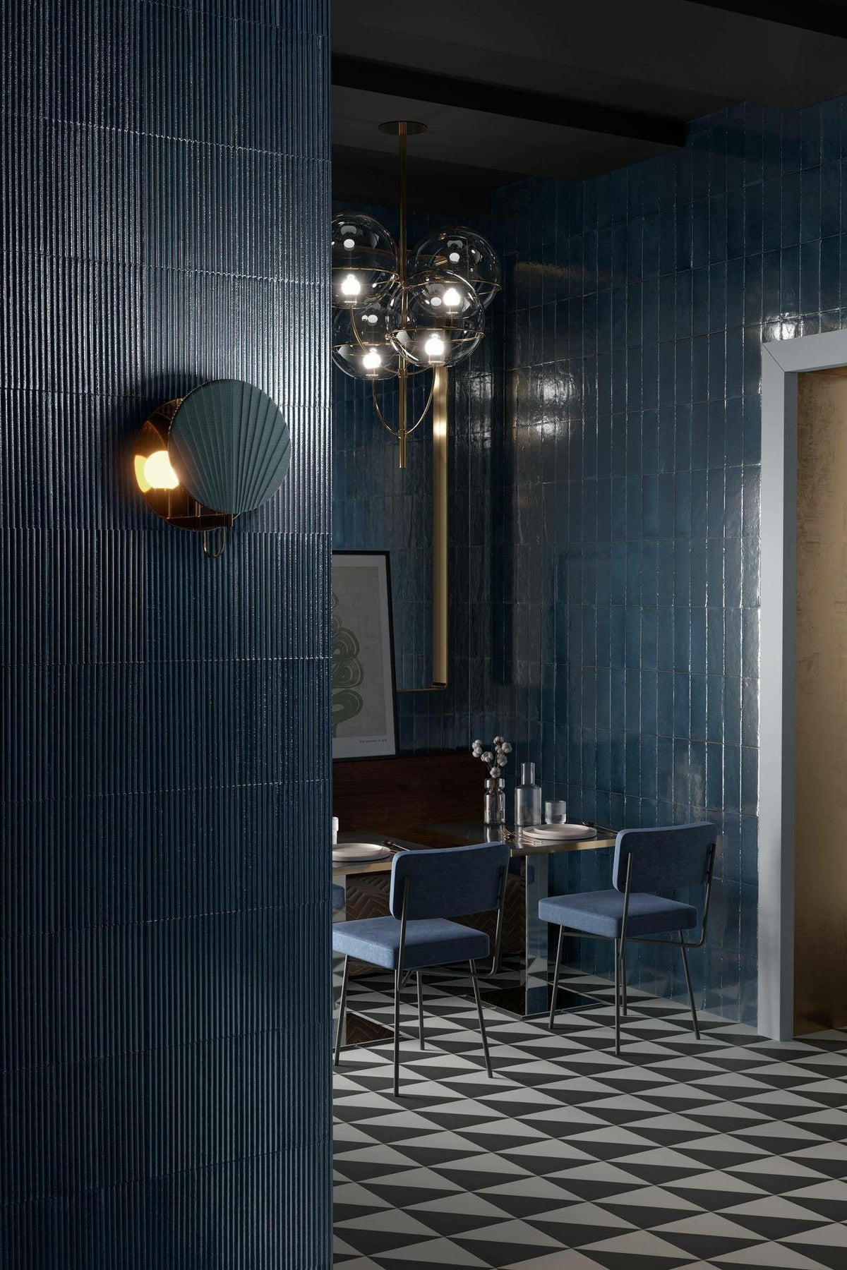 Risotto Blu Pleat Gloss 75x200 tiles