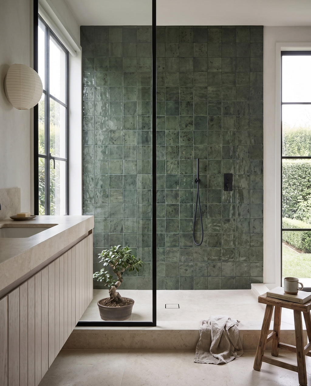 Blocchi Bosco Verde Square Gloss 100x100 tiles in a room
