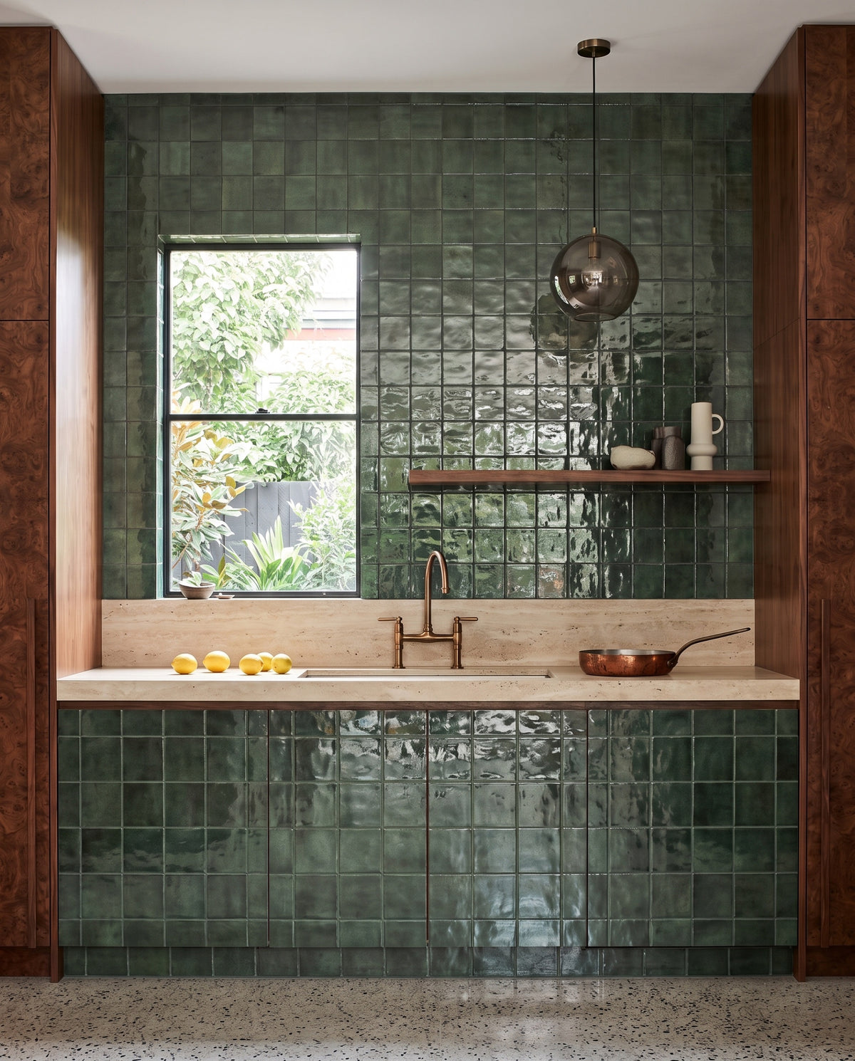 Blocchi Bosco Verde Square Gloss 100x100 tiles in a kitchen