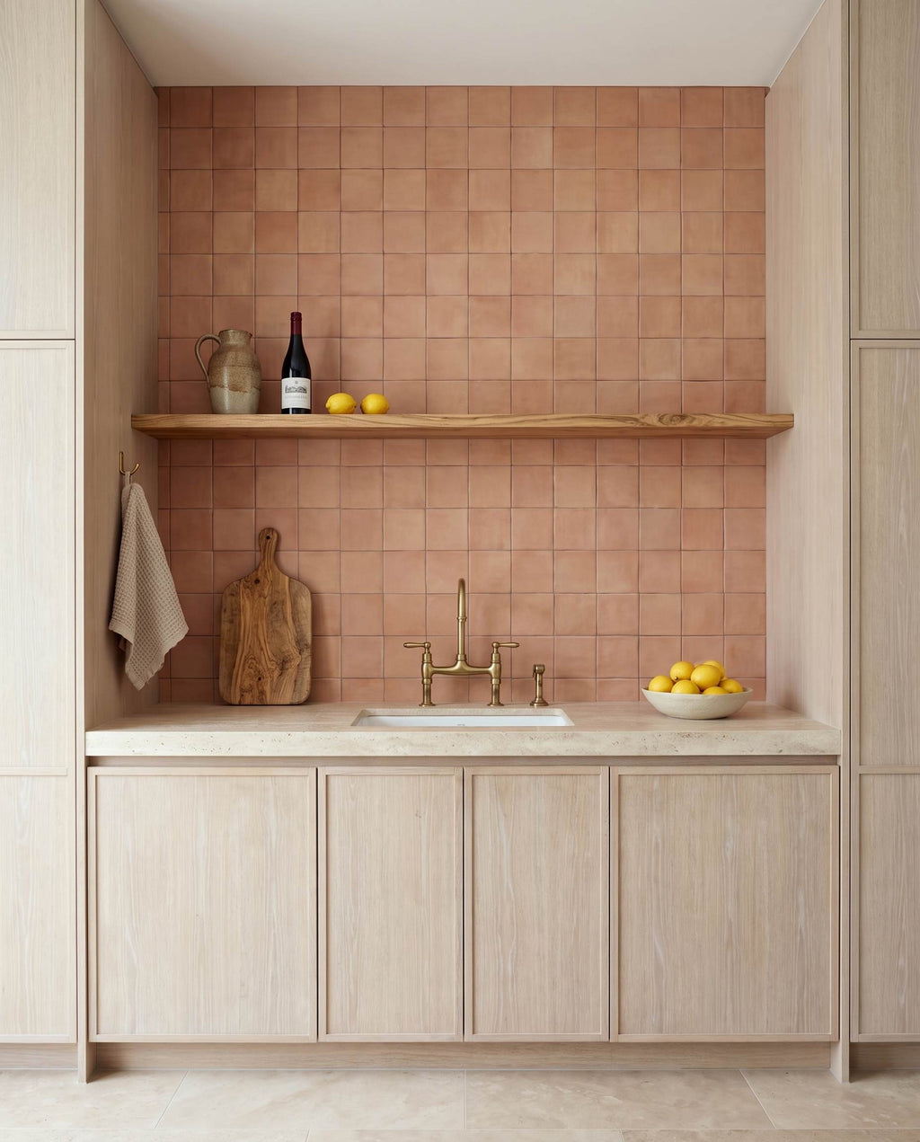 Blocchi Cotto Mattone Square Matt 100x100 tiles in a kitchen