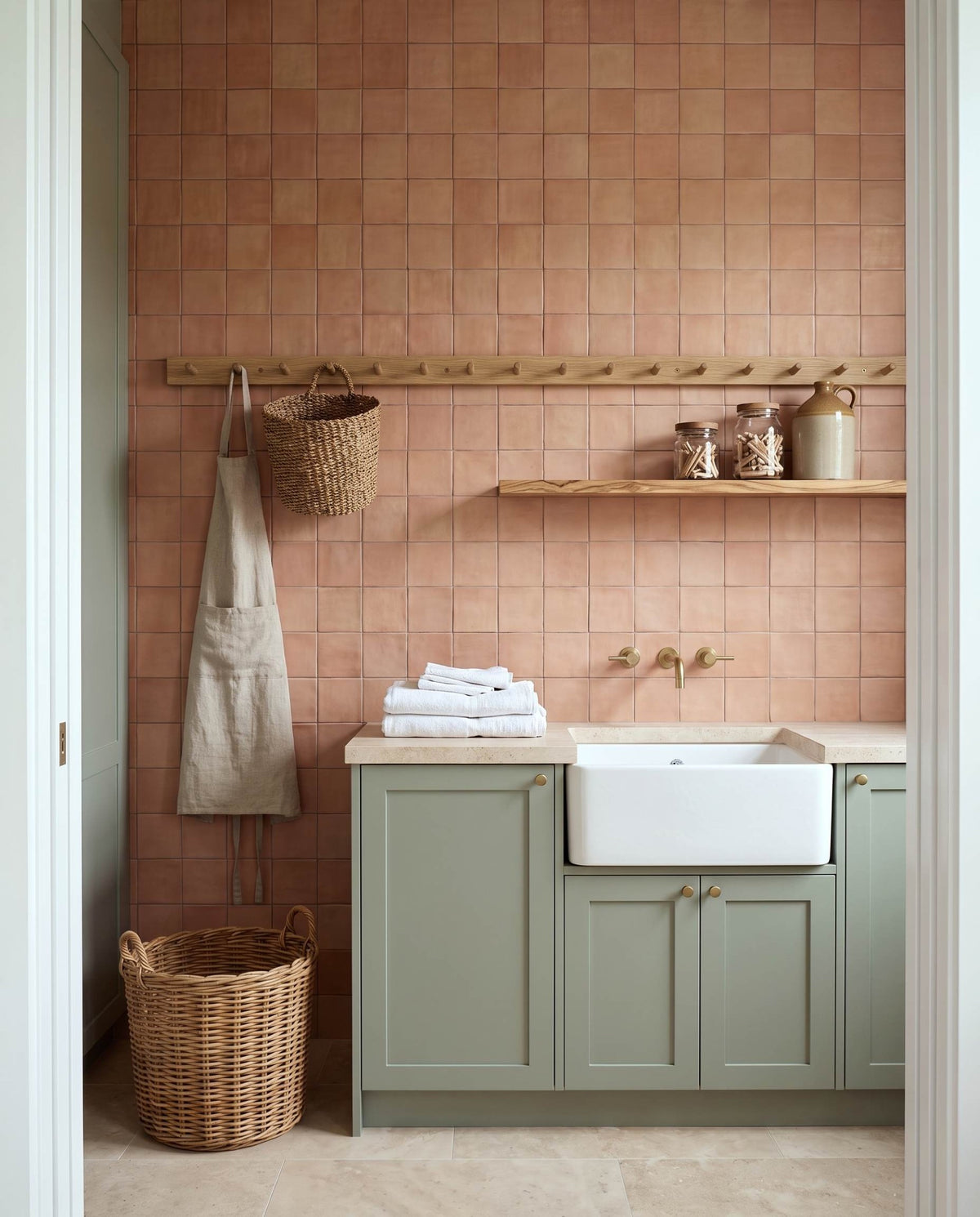Blocchi Cotto Mattone Square Matt 100x100 tiles in a laundry