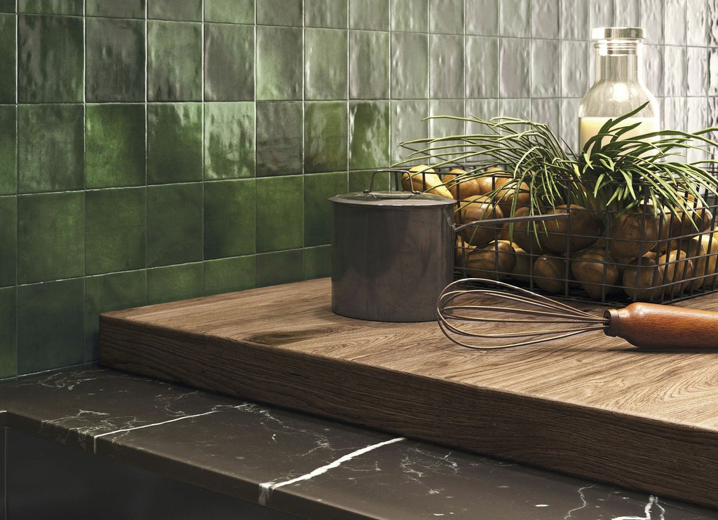 Bella Olive 2 Gloss 100x100 tiles in a room
