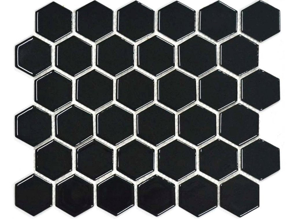 Black Hexagon Gloss 51x51 Mosaic tile