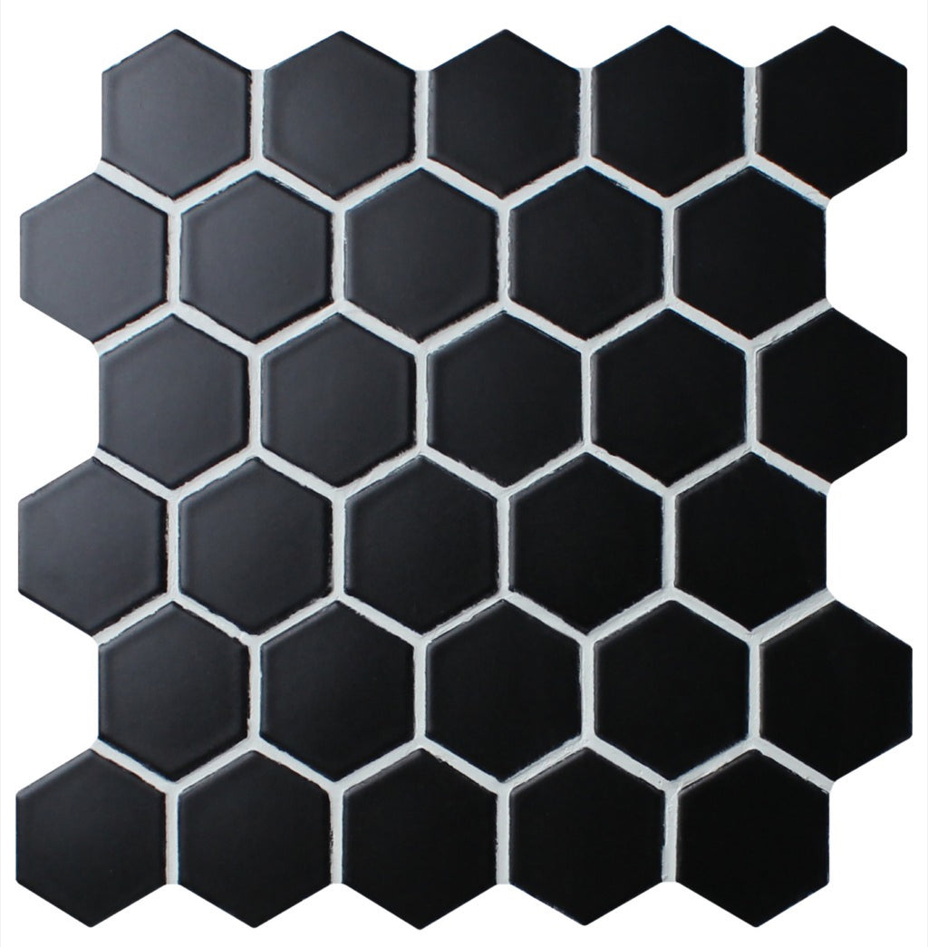 Black Hexagon Matt 51x51 Mosaic tile