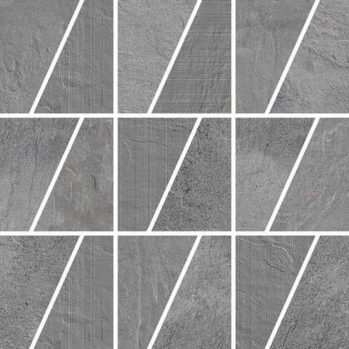 Ardesia Mix Cenere Traezzi Mosaic Sheet 375x375 tile