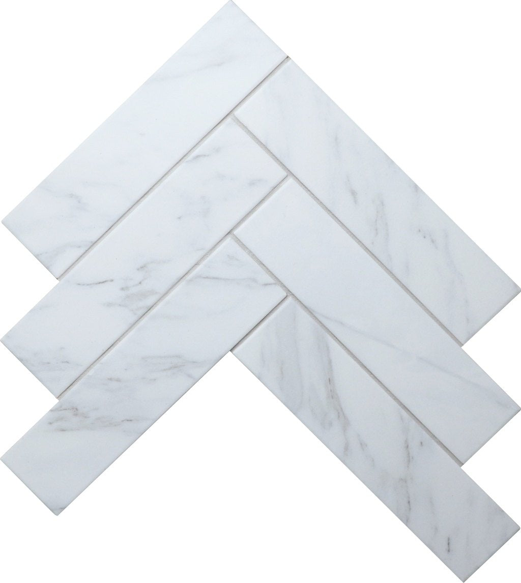 Herringbone Carrara Porcelain Matt 6x24 Mosaic tile
