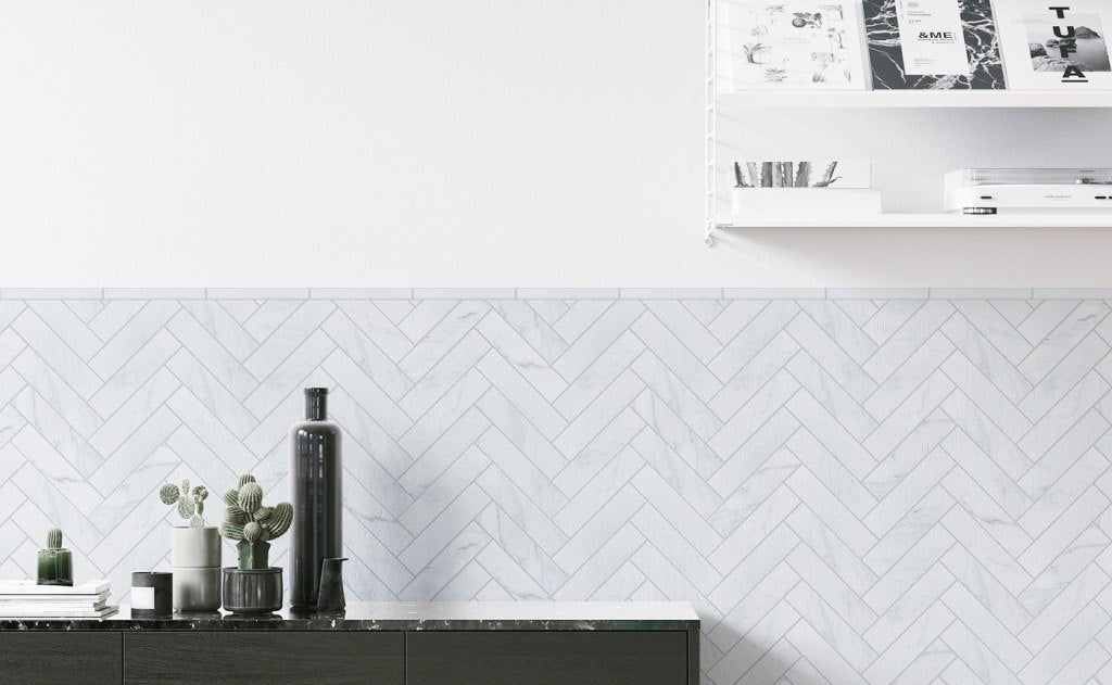 Herringbone Carrara Porcelain Matt 6x24 Mosaic tile
