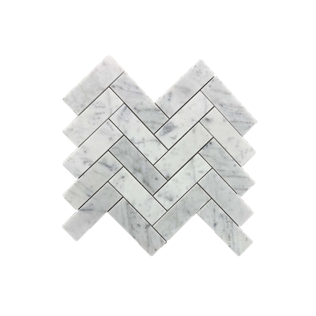 Herringbone Carrara White Marble Honed 30x100 Mosaic tile