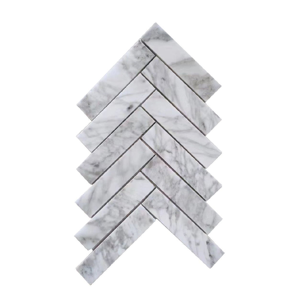Herringbone Large Carrara White Honed tile