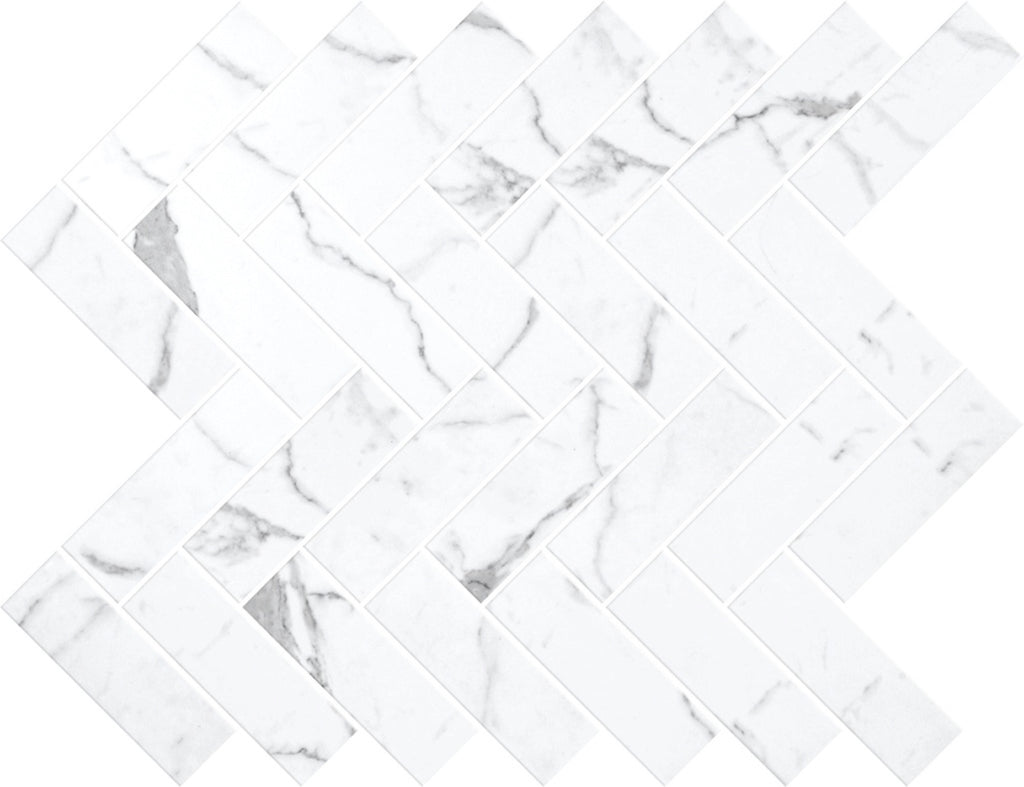 Herringbone Statuario Satin Mosaic Sheet 280x325 tile
