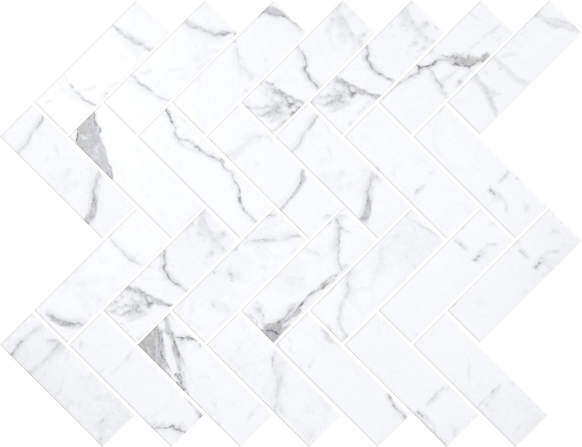 Herringbone Statuario Satin Mosaic Sheet 280x325 tile