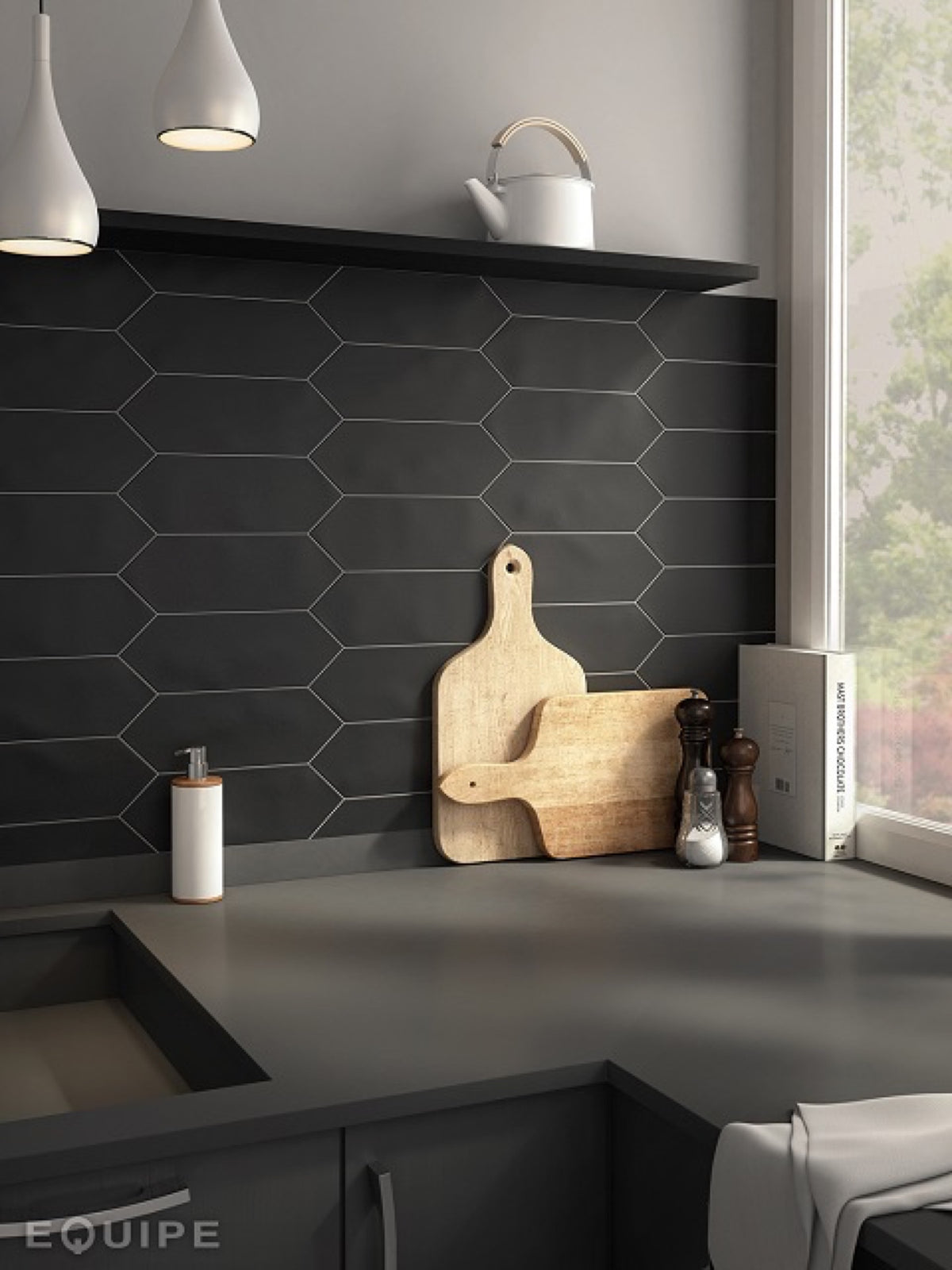 Kite Black Matt 100x300 tiles in a room